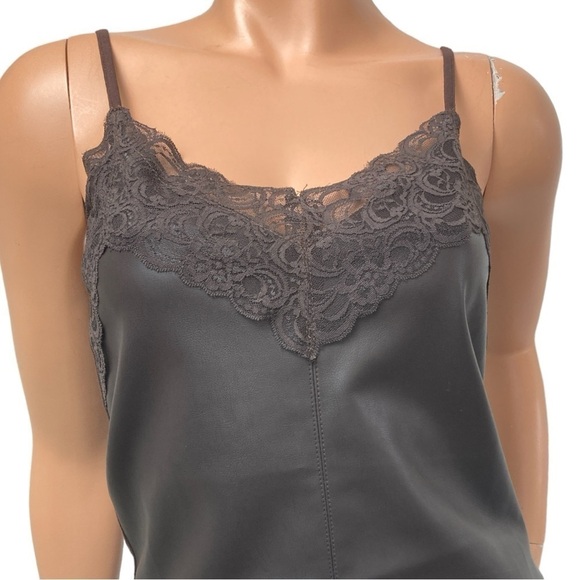 NWT Bishop+Young Babydoll Vegan Leather & Lace Trim Cami Tank Sz. XS Biker Luxe - Picture 3 of 13